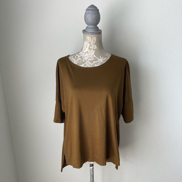 Madewell Oversized High Low Shirt in Brown - Picture 1 of 8